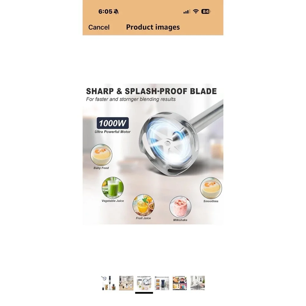 SOKANY 4-IN-1 Dishwasher Safe Hand Blender 110V, 50/60HZ, 1000w‎ Motorboat Whisk